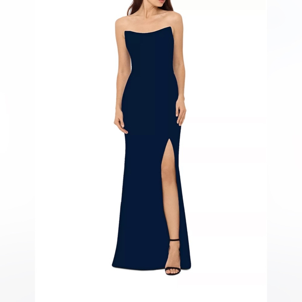 Aqua Strapless Long Gown Navy 12